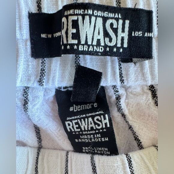 Rewash Women’s Gray Striped Cropped Pants Large Elastic Waist Wide Leg Boho - Picture 2 of 7